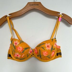 BRAND NEW Pink Victoria Secret Yellow Floral Sporty Push-up Bra 32C